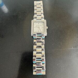 Michael Kors Silver-tone Crystal Accent Square Dial Bracelet Watch